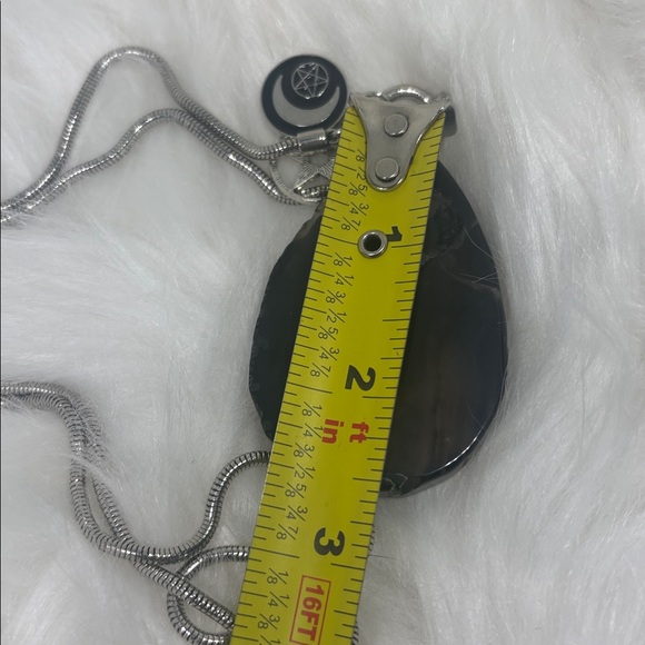 Witchy Black Agate Slice Toggle Necklace with Silver Tone Fluid Chain - Picture 8 of 8